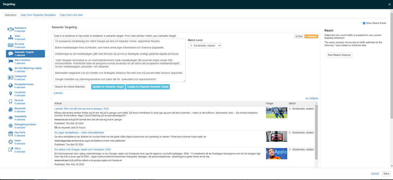 Semantic Targeting and Reporting