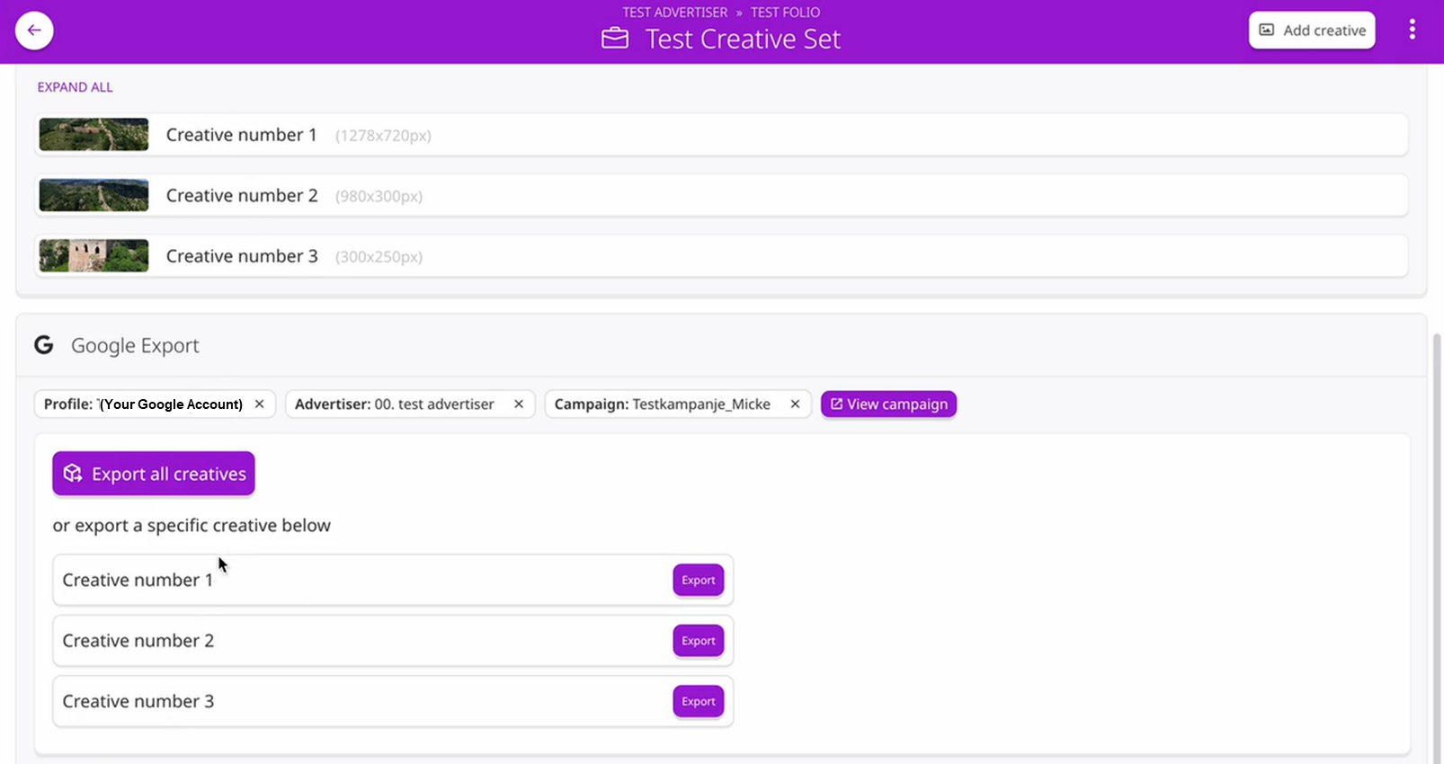 Export Creatives to Campaign Manager